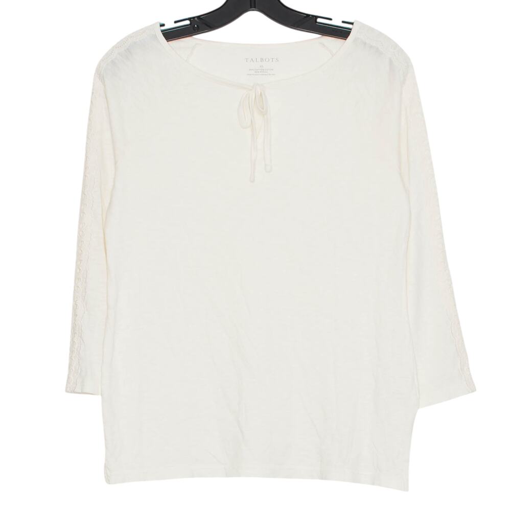 Talbots Top 3/4 Sleeve Cottage Coquette minimalist Coastal Grandma Ivory Size XS